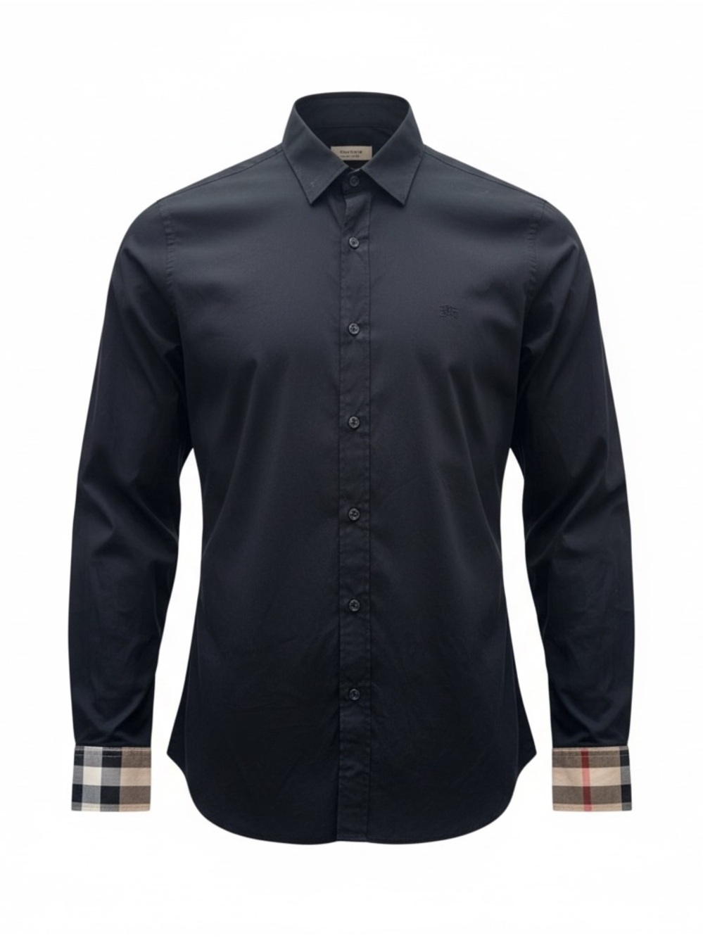 Burberry Black Men's Button-Up Shirt with Check Cuff Detail